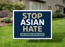 Load image into Gallery viewer, Stop Asian Hate With Blue Background White Border Yard Sign
