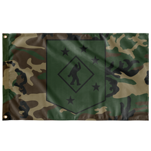 Load image into Gallery viewer, Sassy&#39;s Raiders M81 Woodland Military Camo Single Sided Wall Flag
