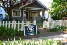 Load image into Gallery viewer, Stop Asian Hate With Blue Background White Border Yard Sign
