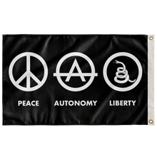 Load image into Gallery viewer, Peace Autonomy Liberty Black Background Double Sided Wall Flag
