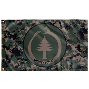 Liberty For All Digital Woodland Dark Camo Military Pattern Single Sided Wall Flag