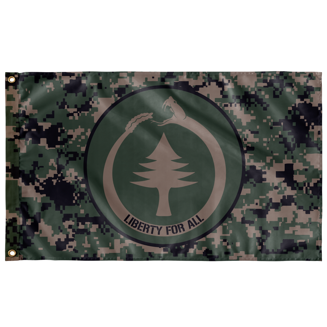 Liberty For All Digital Woodland Dark Camo Military Pattern Single Sided Wall Flag