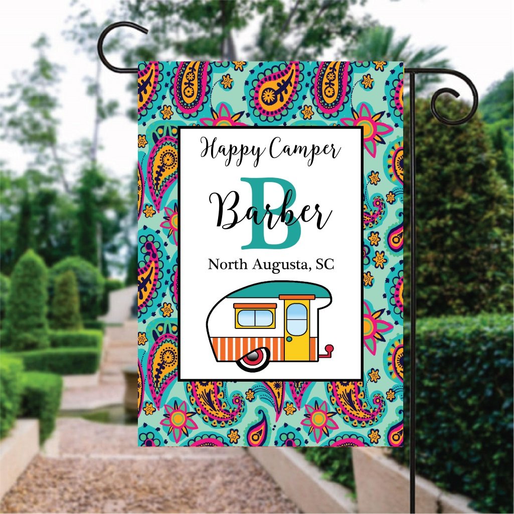 Happy Camper Car Green Word Custom Name Garden Flag