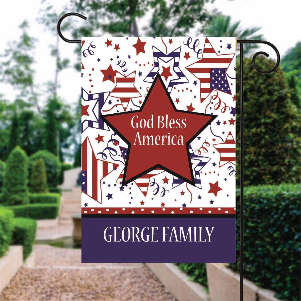 Star Pattern God Bless America Custom Name Garden Flag