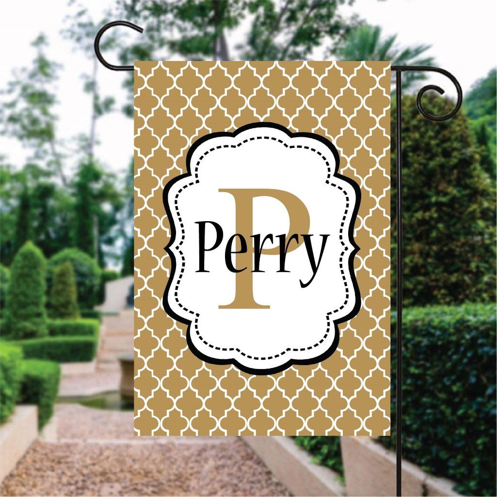 Tan Moroccan Pattern Yellow Word Custom Name Garden Flag