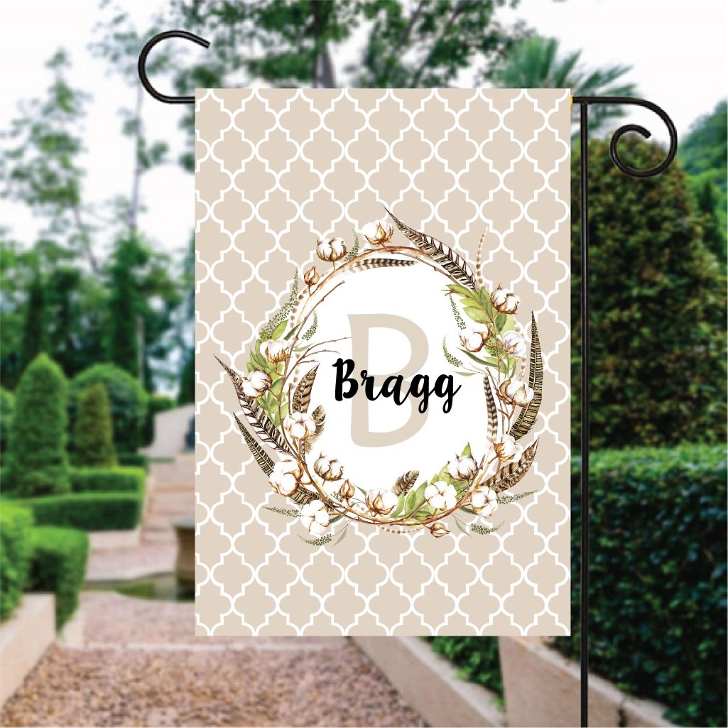 Light Pink Moroccan Pattern Cotton Wreath Custom Name Garden Flag