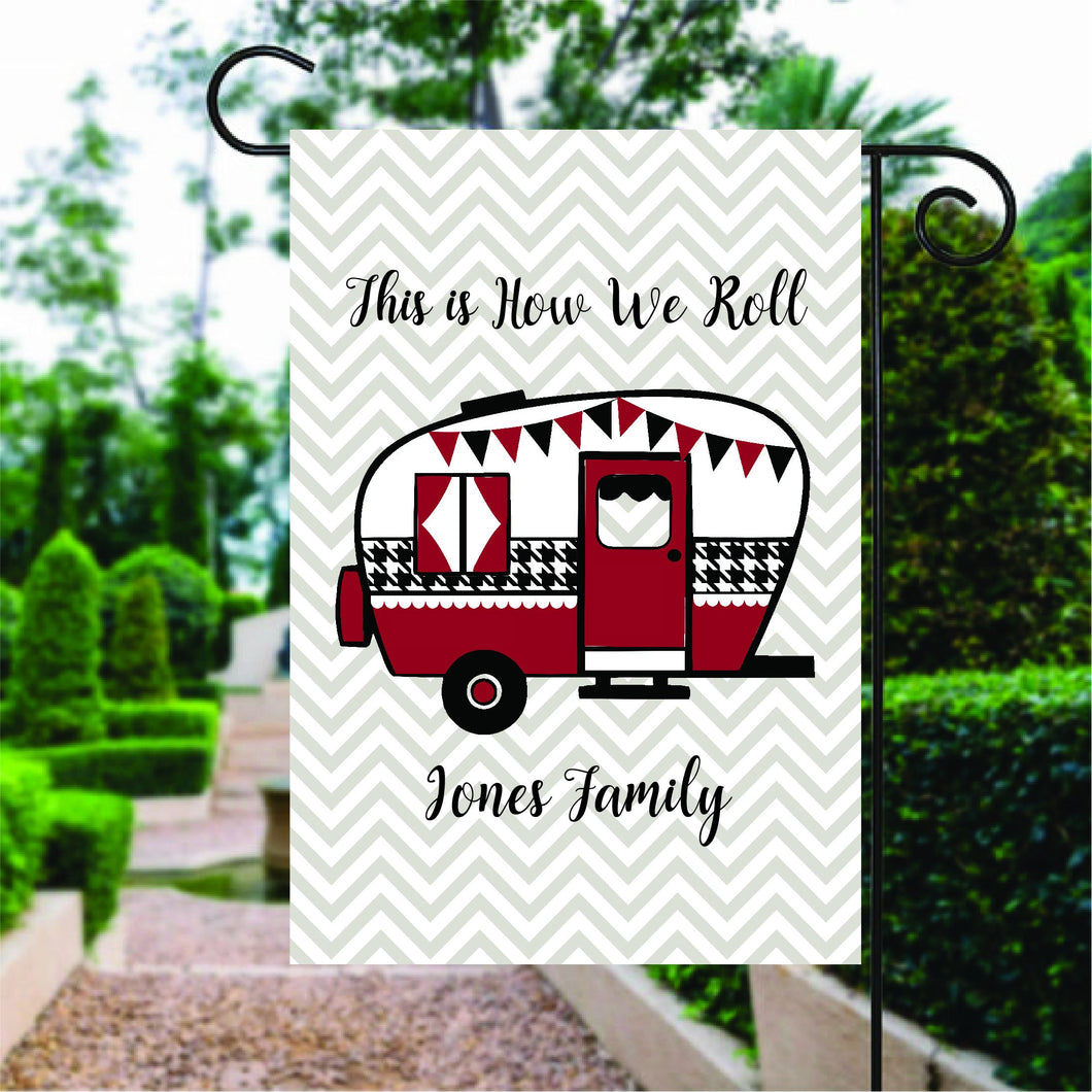 This Is How We Roll Red Camper Car Custom Name Garden Flag