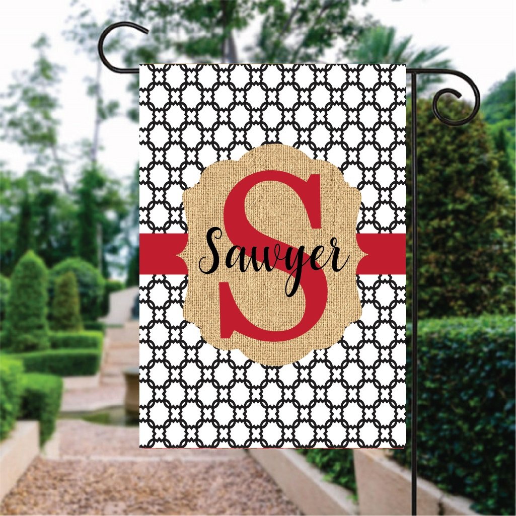 Black Circle Pattern Red Word Custom Name Garden Flag