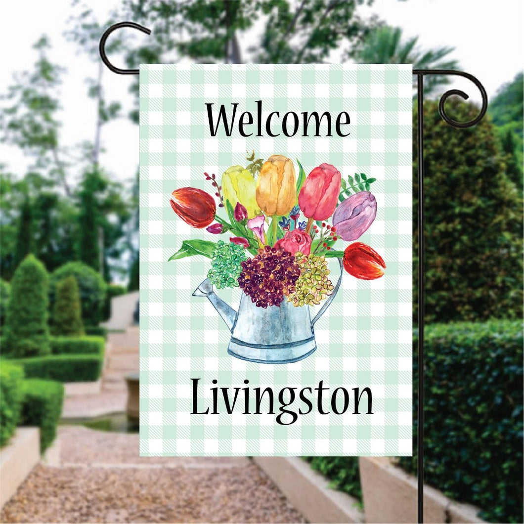 Vase Of Tulip Light Caro Pattern Custom Name Garden Flag