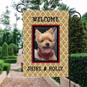 Brown Moroccan Pattern Pet Image Custom Name Custom Photo Garden Flag