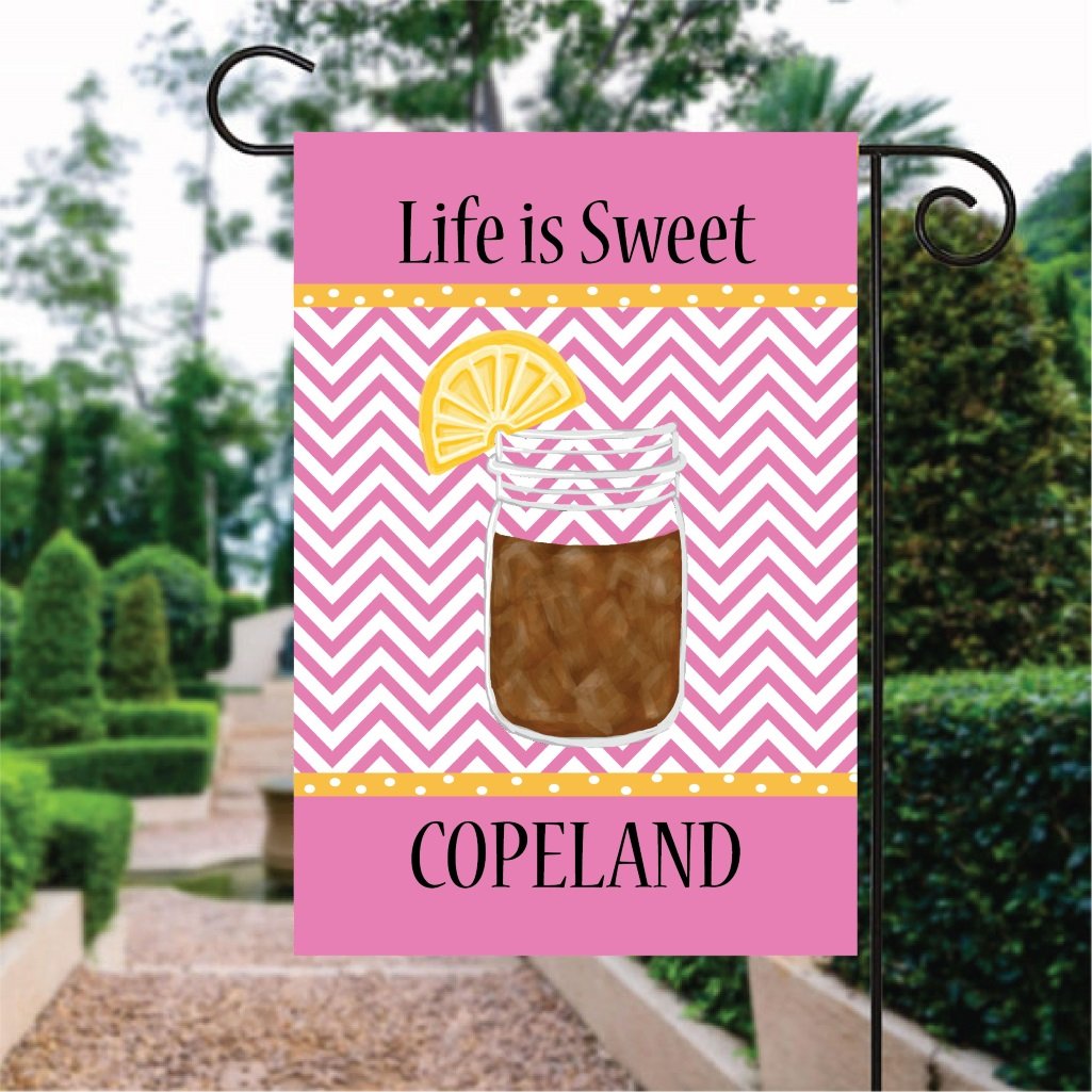 Pink Chevron Pattern Sweet Tea Custom Name Garden Flag