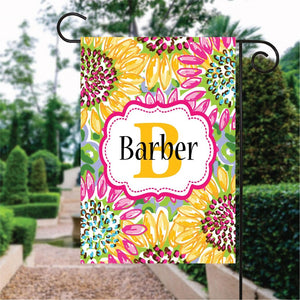 Sunflower Pattern Yellow Word Custom Name Garden Flag