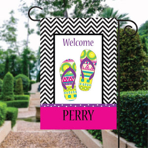 Black And White Chevron Pattern Summer Sandals Custom Name Garden Flag