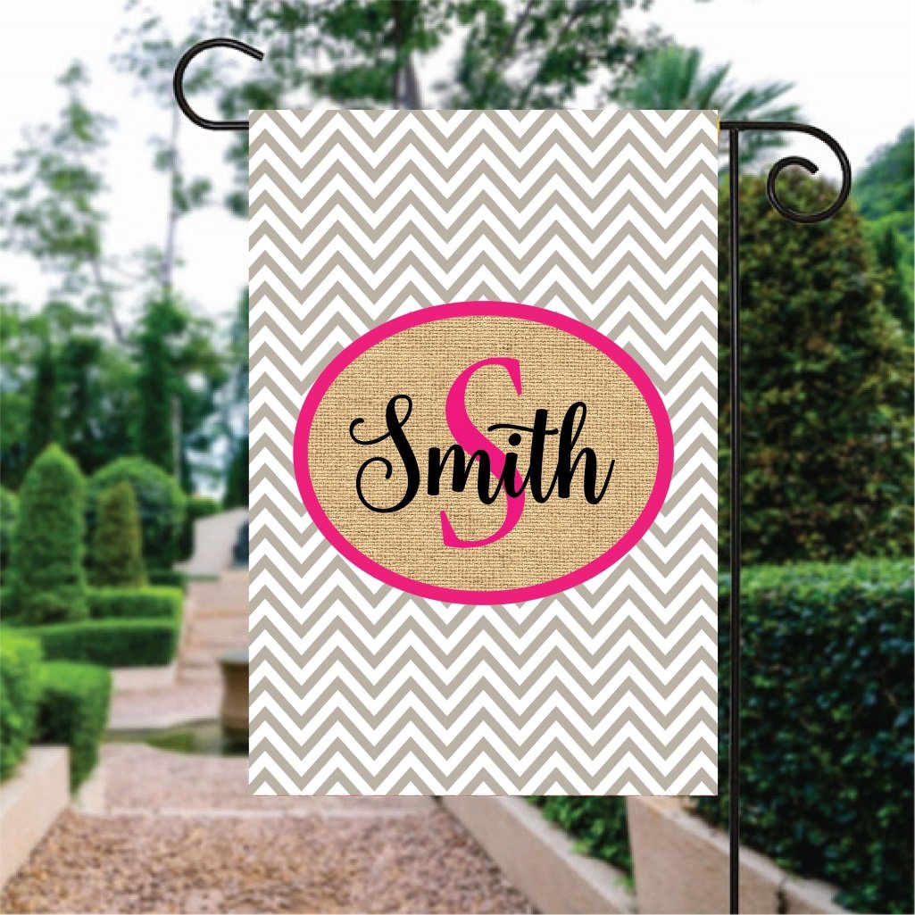 Gray Chevron Pattern With Pink Word Custom Name Garden Flag