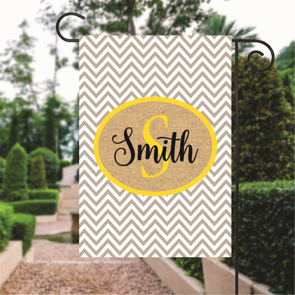 Fg19 Gray Waves Pattern Yellow Word Custom Name Garden Flag