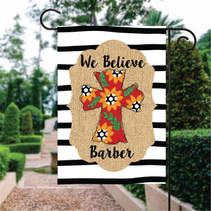 Red Sunflower Horizontal Black Pattern Custom Name Garden Flag