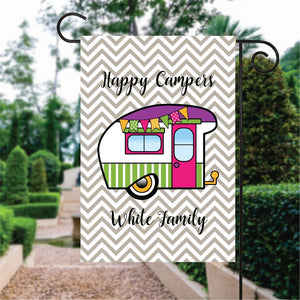 Gray Chevron Camper Car Custom Name Garden Flag