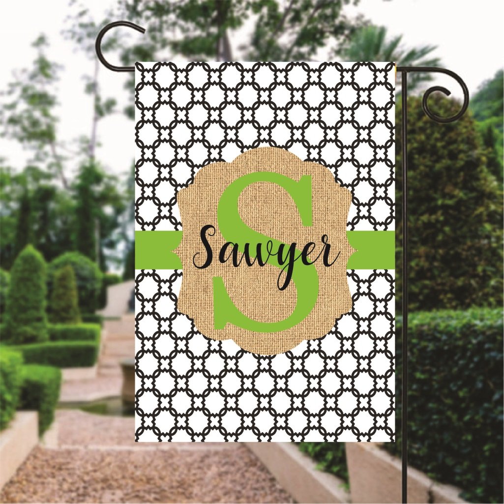 Fg24 Black Circle Pattern Green Word Custom Name Garden Flag