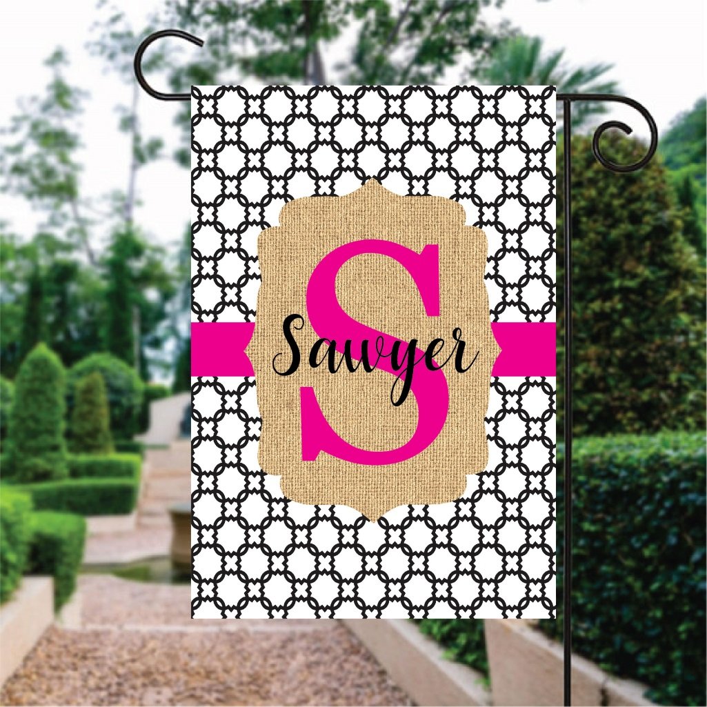 Black Circle Pattern Pink Word Custom Name Garden Flag