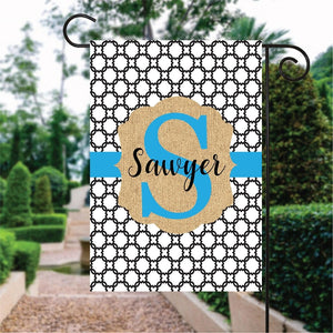 Black Circle Pattern Blue Word Custom Name Garden Flag