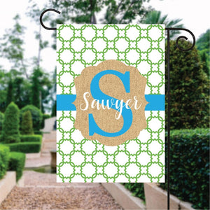 Green Circle Pattern Light Blue Word Custom Name Garden Flag