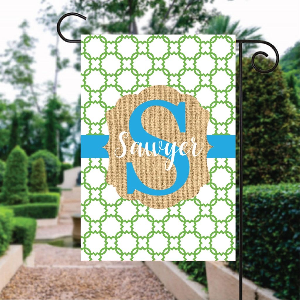 Green Circle Pattern Light Blue Word Custom Name Garden Flag