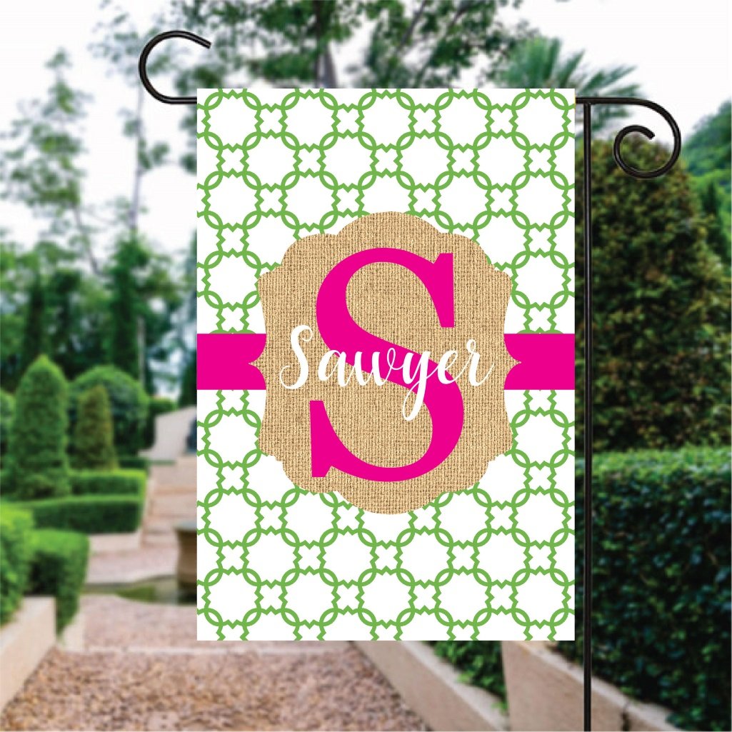 Green Circle With Pink Word Custom Name Garden Flag