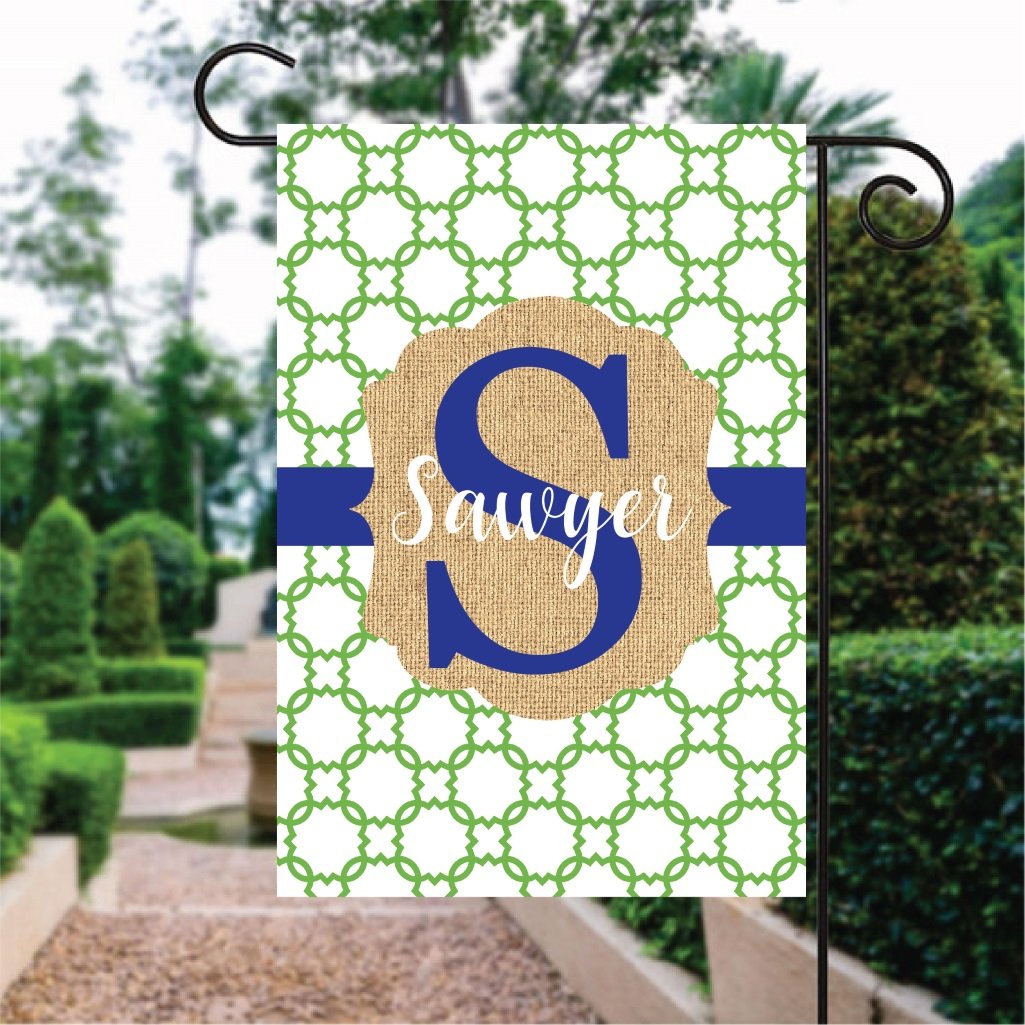 Green Circle Pattern With Blue Word Custom Name Garden Flag