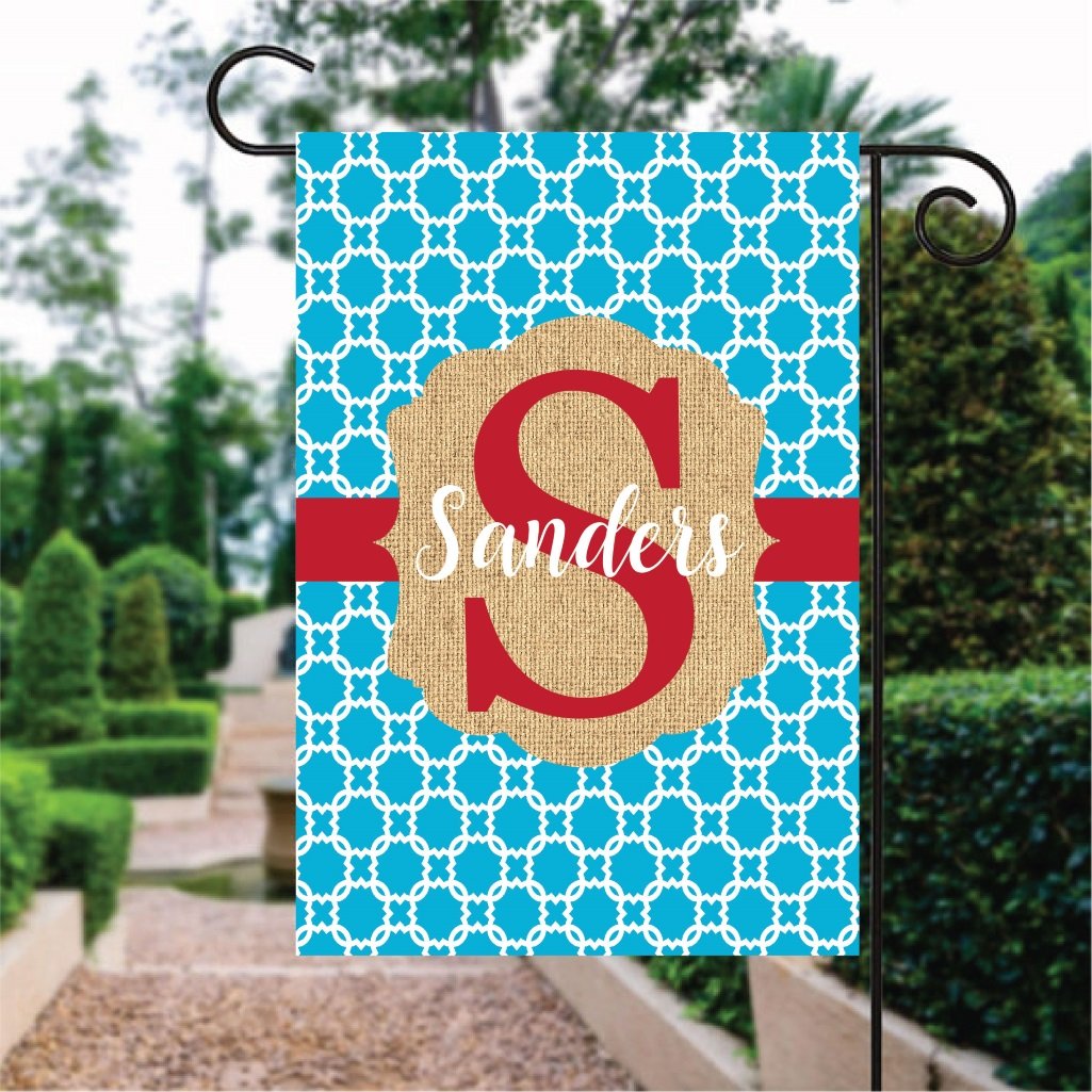 Light Blue Background With Red Word Custom Name Garden Flag