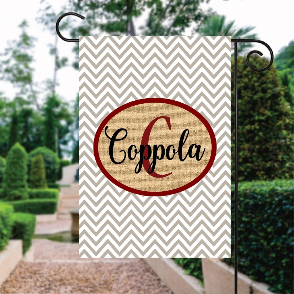 Gray Chevron Pattern With Red Word Custom Name Garden Flag