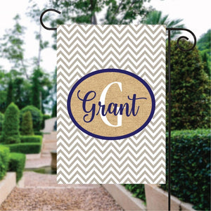 Gray Chevron Pattern With Navy Blue Word Custom Name Garden Flag