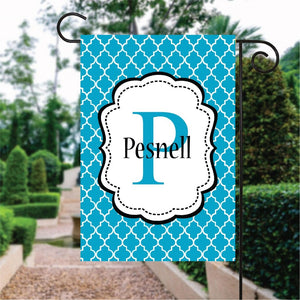 Blue Moroccan Pattern Blue Word Custom Name Garden Flag