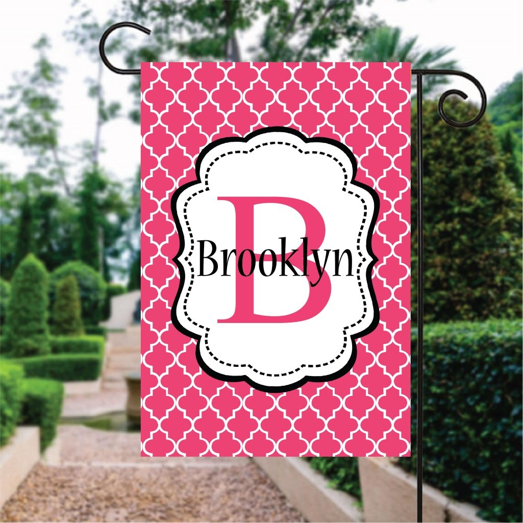 Pink Moroccan Pattern Pink Word Custom Name Garden Flag