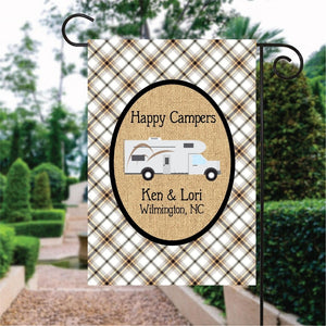 Brown Plaid Pattern Camper Car Custom Name Garden Flag