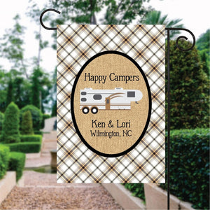 Brown Plaid Pattern Camper Car Trailer Custom Name Garden Flag