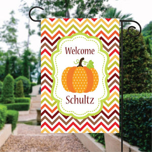 Color Chevron Pattern Pumpkin Custom Name Garden Flag