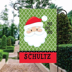 Green Moroccan Pattern Santa Claus Custom Name Garden Flag