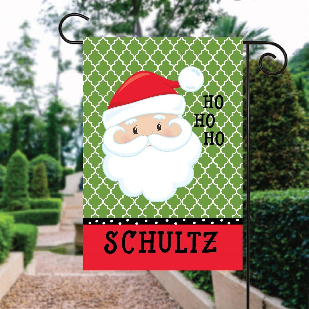 Green Moroccan Pattern Santa Claus Custom Name Garden Flag