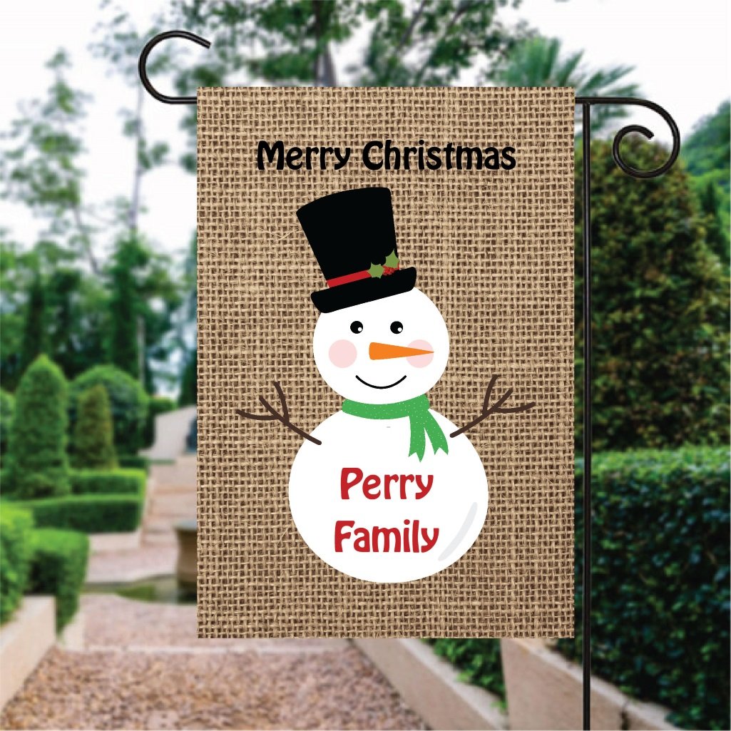 Brown Striped Pattern Snowman Custom Name Garden Flag