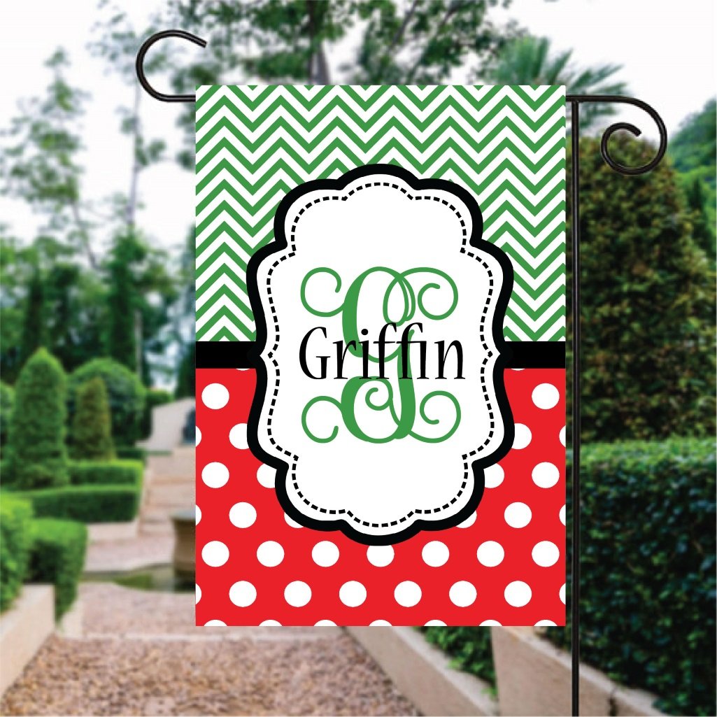 Green Pattern Word Christmas Dot Custom Name Garden Flag