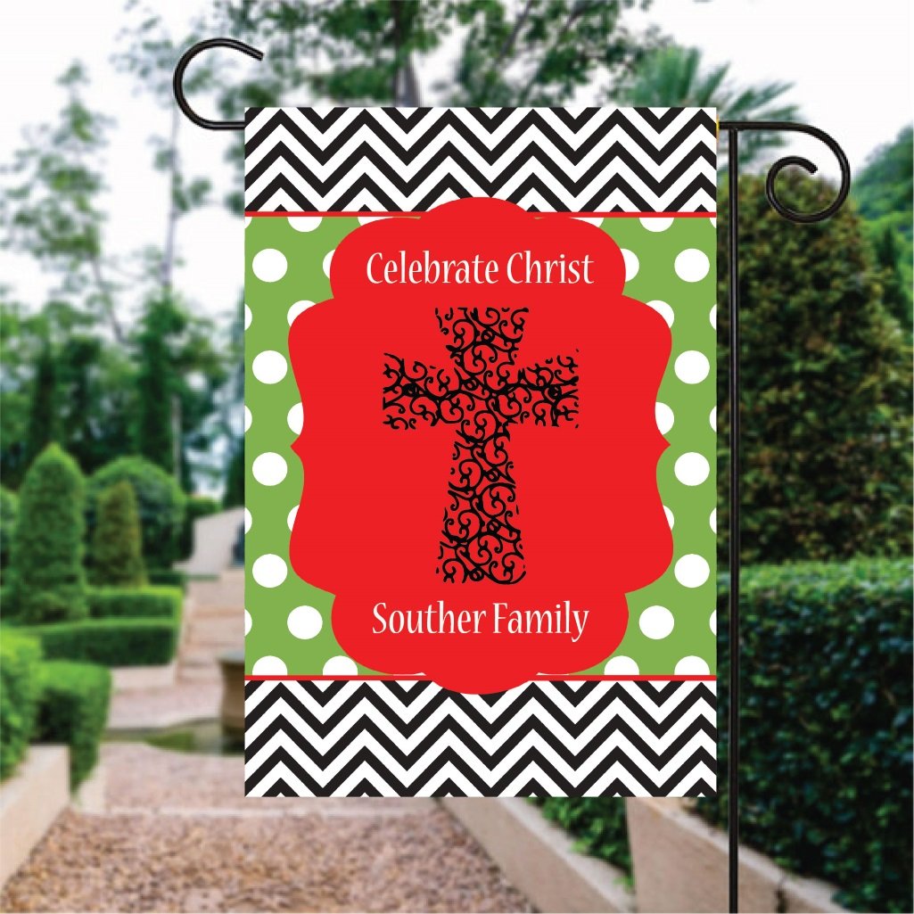 Celebrate Christ Black Cross Custom Name Garden Flag
