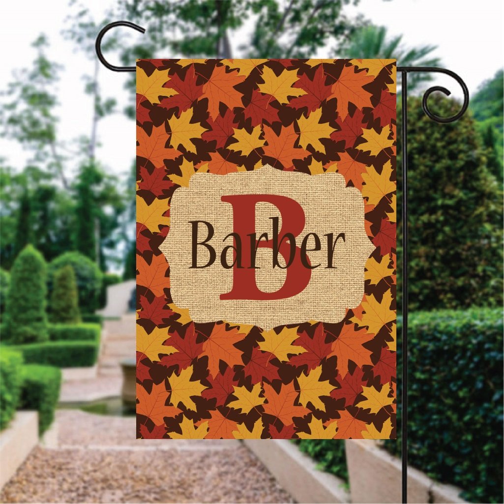 Fall Maple Leaves Pattern Red Word Custom Name Garden Flag