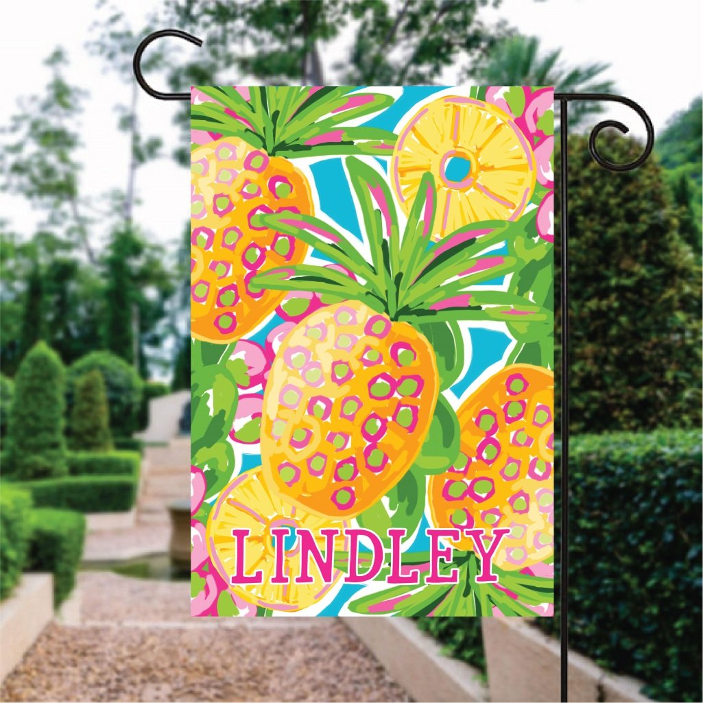 Yellow Multi Pineapple Pattern Custom Name Garden Flag