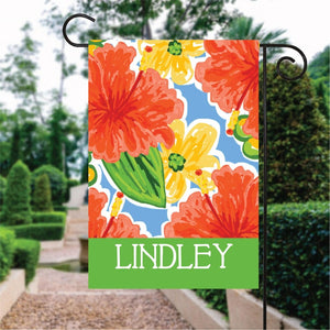 Red Hibiscus Painting Custom Name Garden Flag