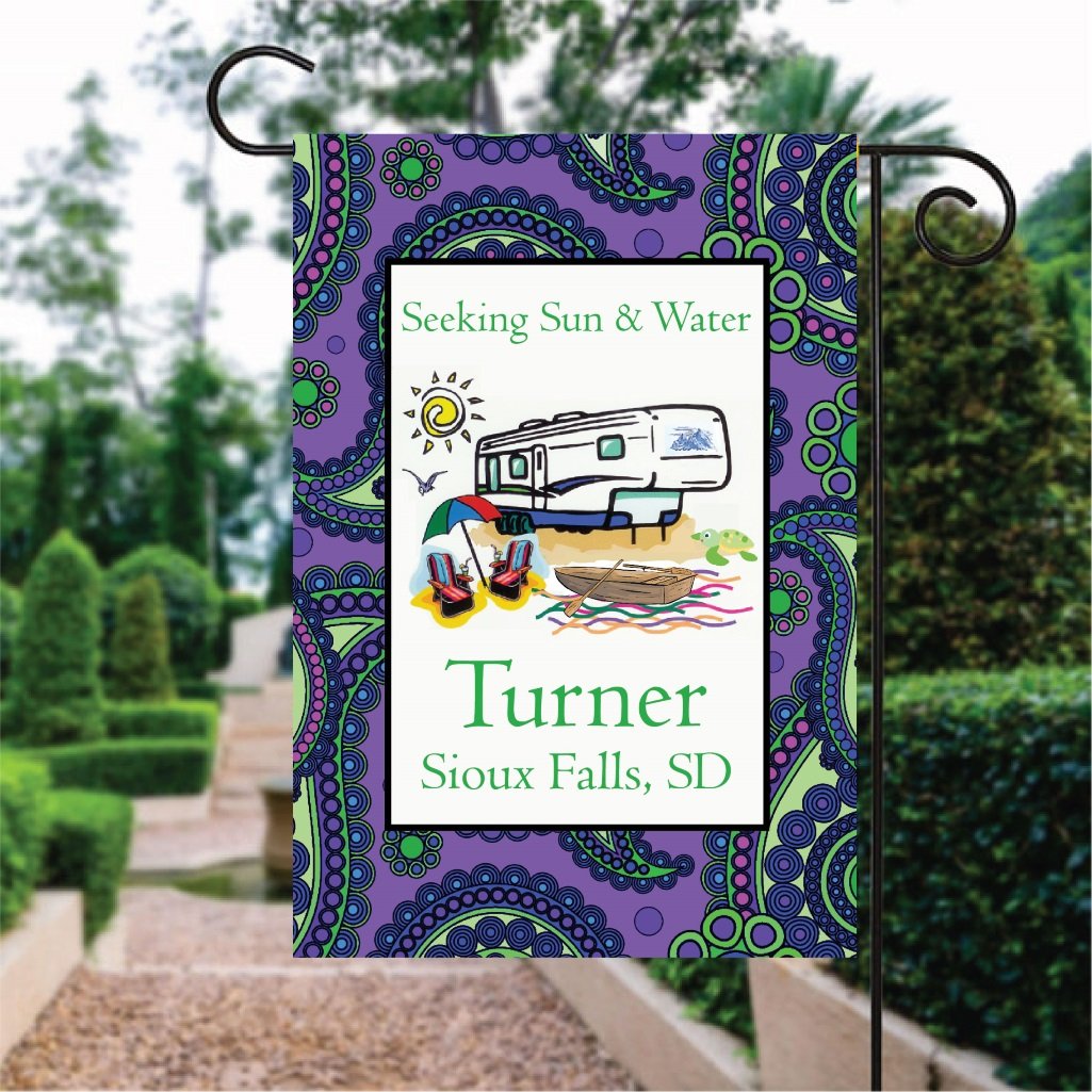 Paisley Pattern Camper Car Sunny Day Custom Name Garden Flag