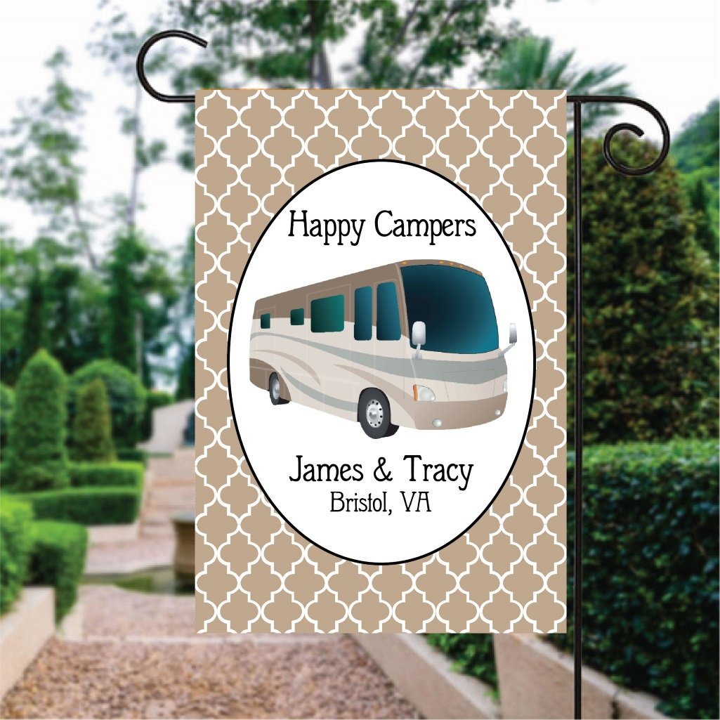 Brown Moroccan Pattern Camper Bus Custom Name Garden Flag