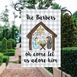 Oh Come Let Us Adore Him Light Caro Pattern Custom Name Garden Flag