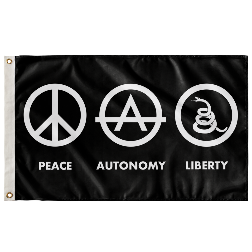 Peace Autonomy Liberty Black Background Double Sided Wall Flag