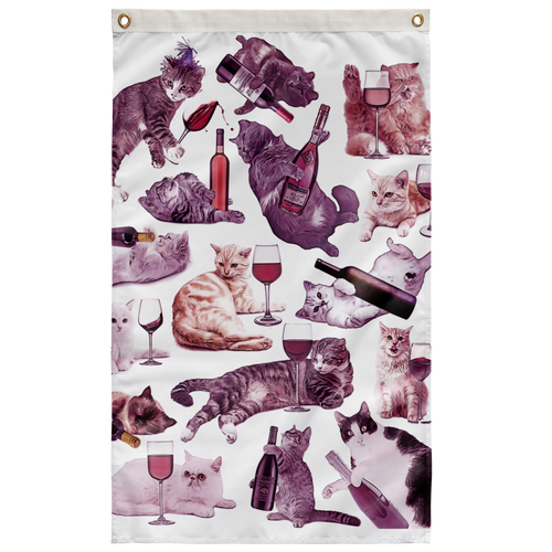 Cats with Wine Wall Flag - Meme Cuisine - Meme Flags