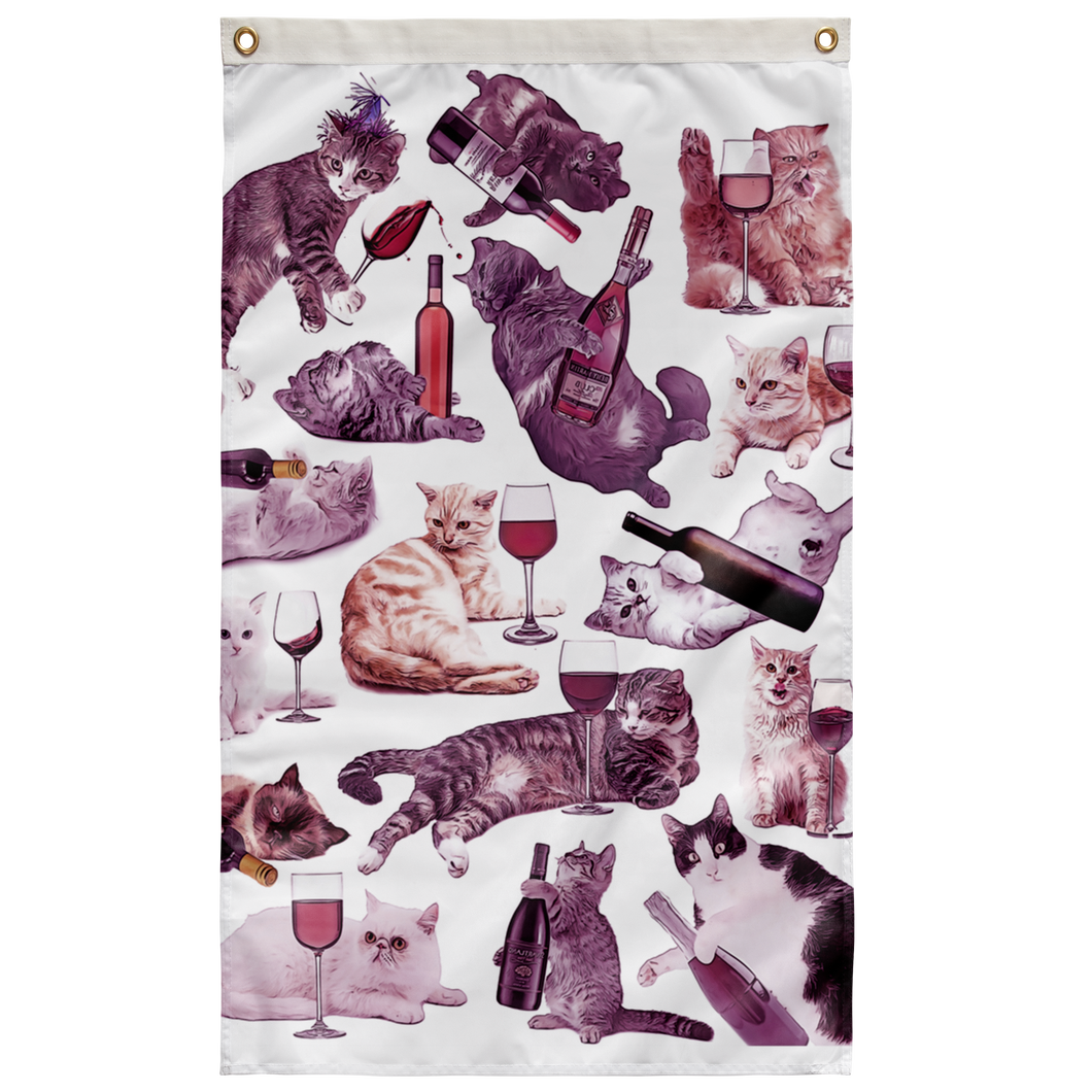 Cats with Wine Wall Flag - Meme Cuisine - Meme Flags